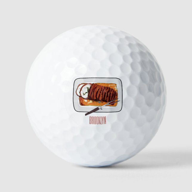 Roast turkey breast cartoon illustration  golf balls (Front)