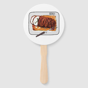Roast turkey breast cartoon illustration  hand fan
