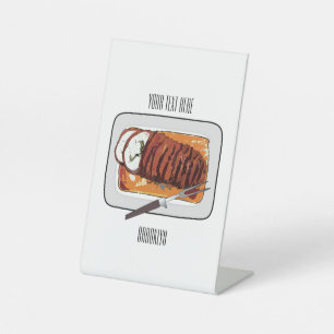 Roast turkey breast cartoon illustration pedestal sign