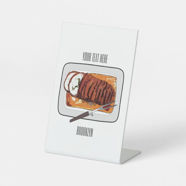 Roast turkey breast cartoon illustration pedestal sign (Front)