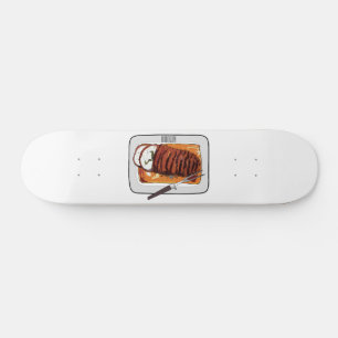 Roast turkey breast cartoon illustration  skateboard