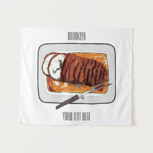 Roast turkey breast cartoon illustration tapestry