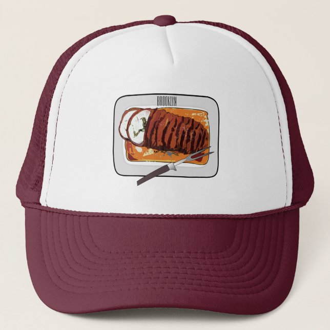 Roast turkey breast cartoon illustration trucker hat (Front)