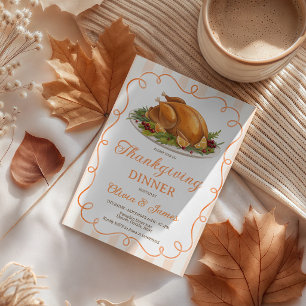 Roast Turkey Swirl Frame Thanksgiving Invite