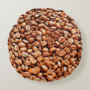roasted aromatic coffee beans in sunlight, coffee  round cushion