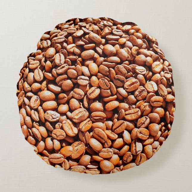 roasted aromatic coffee beans in sunlight, coffee  round cushion (Front)