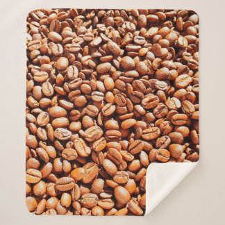 roasted aromatic coffee beans in sunlight, coffee  sherpa blanket