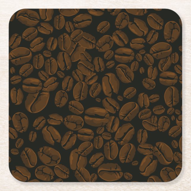 Roasted Coffee Beans Square Paper Coaster (Front)