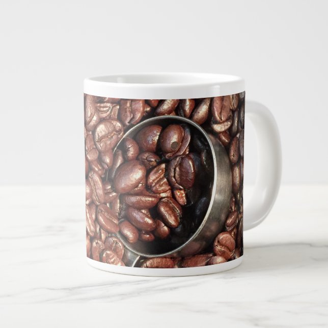 Roasted Coffee Beans With Silver Scoop Photograph Large Coffee Mug (Front Right)