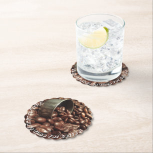 Roasted Coffee Beans With Silver Scoop Photograph Paper Coaster