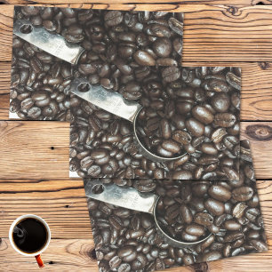 Roasted Coffee Beans With Silver Scoop Photograph Tissue Paper