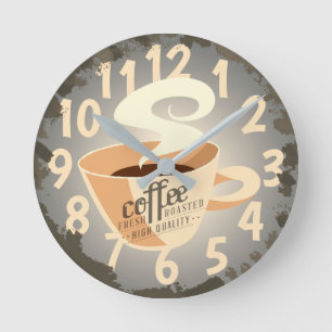 Roasted Coffee (grey) with faux rust frame Round Clock
