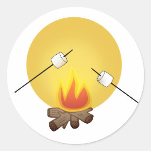 Roasting Marshmallows over Campfire Classic Round Sticker