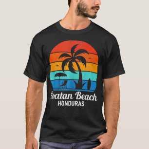 Roatan Beach Honduras Palm Tree Vintage Sunset Sum T-Shirt