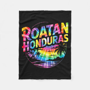 Roatan Honduras Retro Tie Dye Tropical Vacation Fleece Blanket