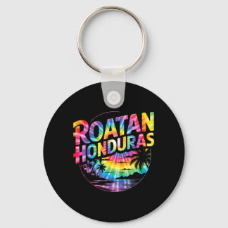 Roatan Honduras Retro Tie Dye Tropical Vacation Key Ring