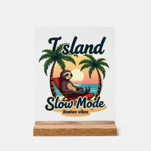 Roatan Sloth Vintage Island Relax Graphic 2 Acrylic Sign