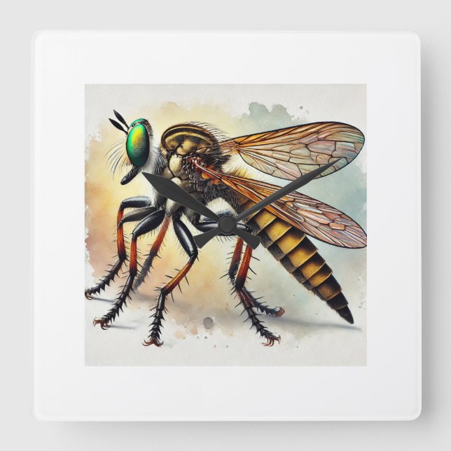 Robber Fly 131024IREF221 - Watercolor Square Wall Clock (Front)