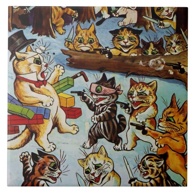 “Robbers and Brigands” by Louis Wain Ceramic Tile (Front)