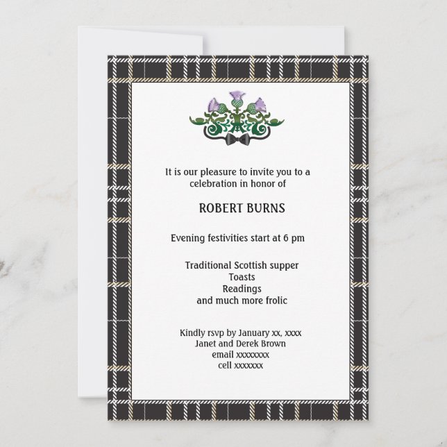 Robbie Burns Black Tie Invitation (Front)