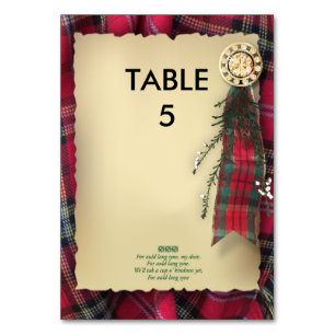 Robbie Burns Formal Table marker Table Number