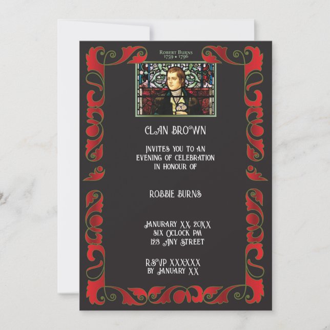 Robbie Burns Stained Glass Invitation (Front)