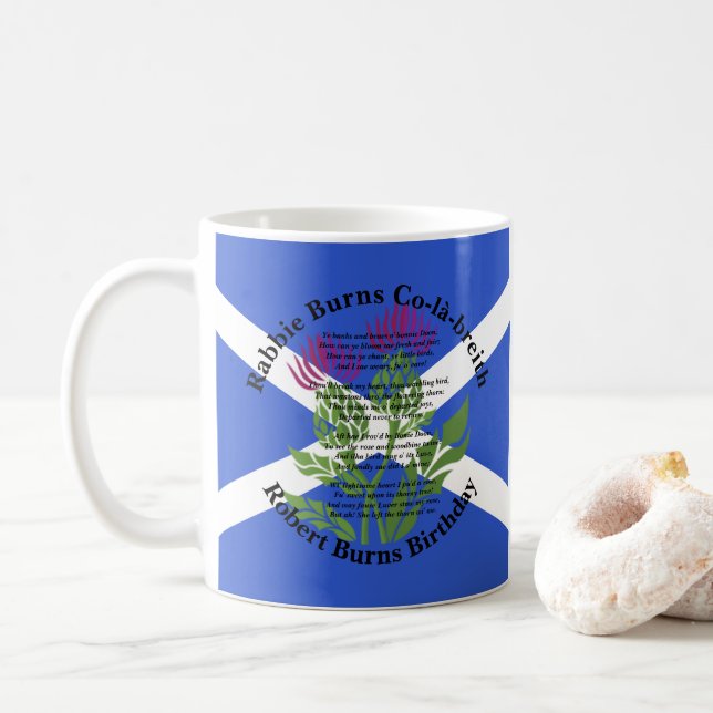 Robert Burns Birthday Poem Thistle Flag Coffee Mug (With Donut)