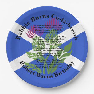 Robert Burns Birthday Poem Thistle Flag Large 9" Paper Plate