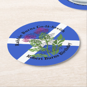 Robert Burns Birthday Poem Thistle Flag Round Paper Coaster