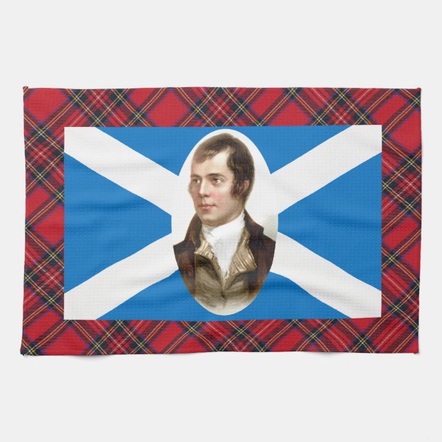 Robert Burns Scottish Flag Tartan Tea Towel (Horizontal)