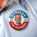 Robert F Kennedy JR 2024  6 Cm Round Badge<br><div class="desc">A fun design featuring Kennedy's name in the style of a vintage button from history. A patriotic stars and stripes design for Kennedy running for President in the 2024 election.</div>