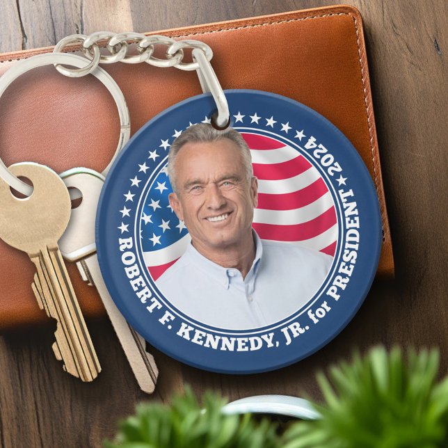 Robert F Kennedy JR RFK photo and flag 2024  Key Ring (Personalized Keychain - campaign gear)
