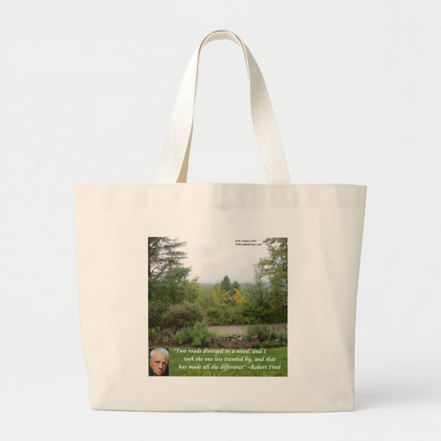 Robert Frost Wisdom Quote "Road Less Travelled" Large Tote Bag (Front)