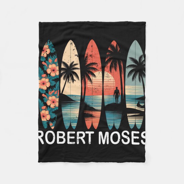 Robert Moses Surfboard Surfing Retro _1  Fleece Blanket (Front)