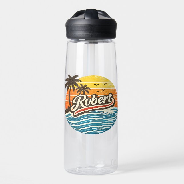 Robert Retro Sunset Name Design Water Bottle (Front)
