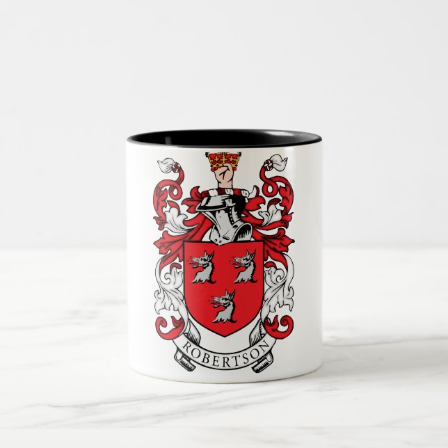 Robertson Family Coat of Arms Two-Tone Coffee Mug (Center)
