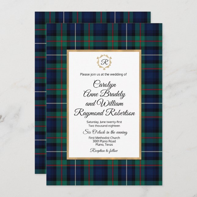 Robertson Plaid Monogrammed Wedding Invitation (Front/Back)