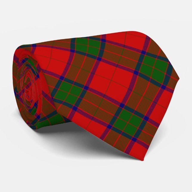 Robertson tartan red green plaid tie (Rolled)