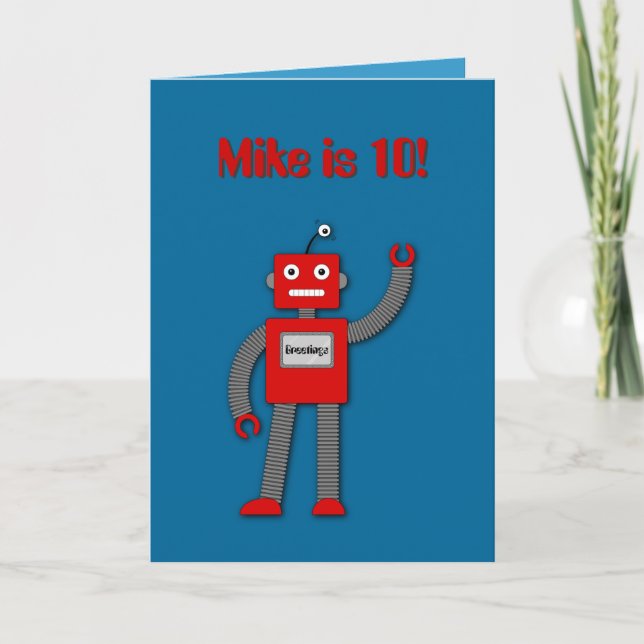 Robi the Retro Robot Kids Birthday Card (Front)