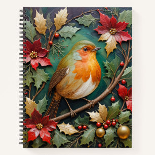 Robin Amidst the Holly and Poinsettia Notebook