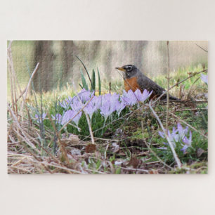 Robin among Flowers Jigsaw Puzzle