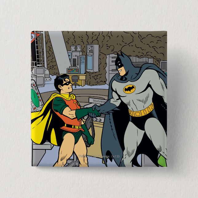 Robin And Batman Handshake 15 Cm Square Badge (Front)