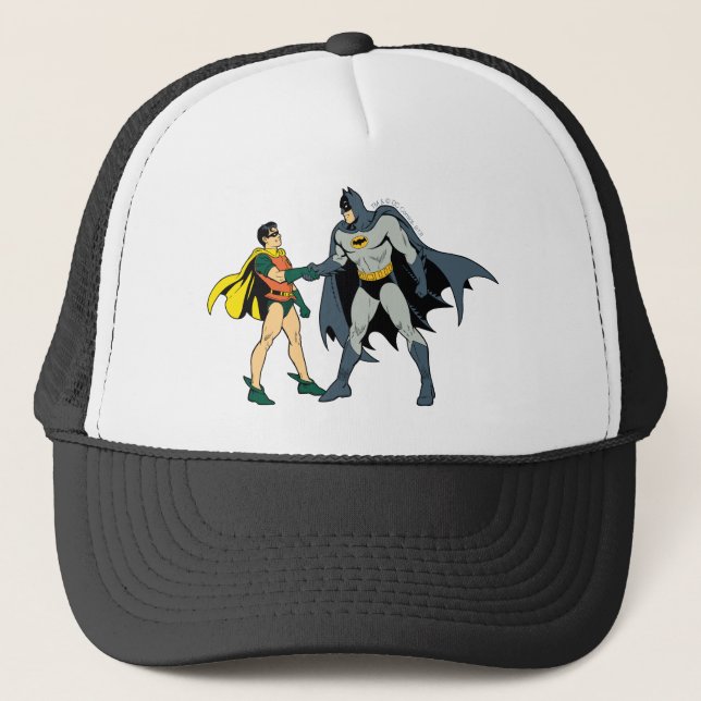 Robin And Batman Handshake Trucker Hat (Front)