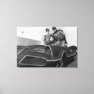 Robin and Batman Standing in Batmobile Canvas Print