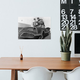 Robin and Batman Standing in Batmobile Poster