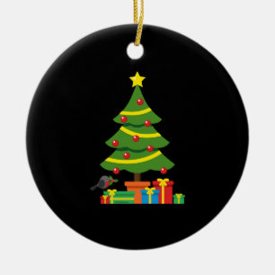 Robin And Colorful Presents Under Christmas Tree Ceramic Ornament