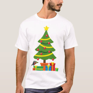 Robin And Colorful Presents Under Christmas Tree T-Shirt