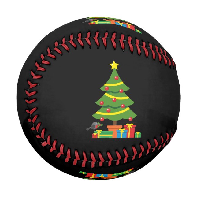 Robin And Colourful Presents Under Christmas Tree Baseball (Front Left)