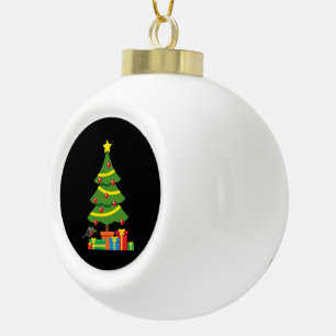 Robin And Colourful Presents Under Christmas Tree Ceramic Ball Christmas Ornament