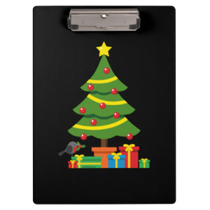 Robin And Colourful Presents Under Christmas Tree Clipboard